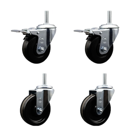 Service Caster 4 Inch Phenolic Swivel 58 Inch Threaded Stem Caster Set 2 Total Lock Brakes SCC-TSTTL20S414-PHR-58212-2-S-2